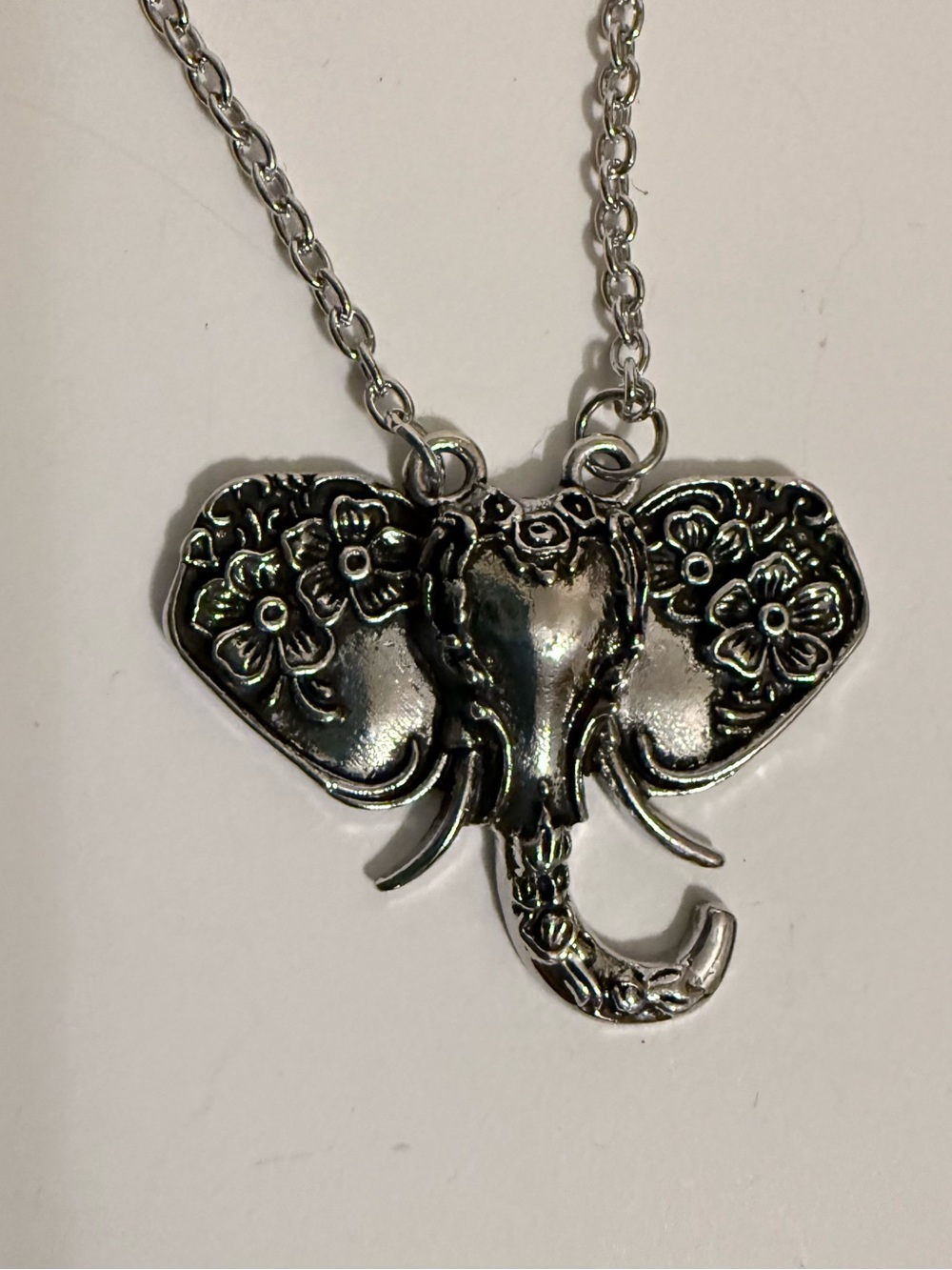 Floral Elephant Pendant Necklace in Silver Tone - Women Jewelry